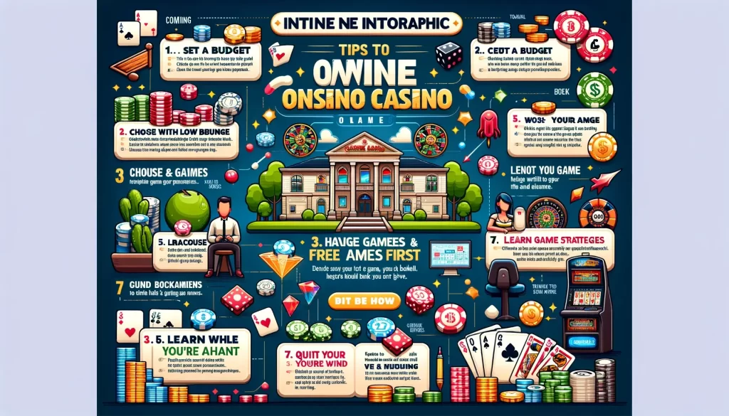An engaging and visually appealing infographic titled 'Tips to Win Online Casino Games'.