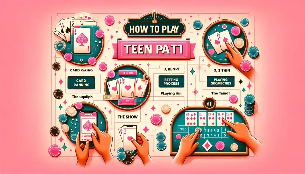 'How to Play Teen Patti' themed image using the style and elements from the uploaded image.