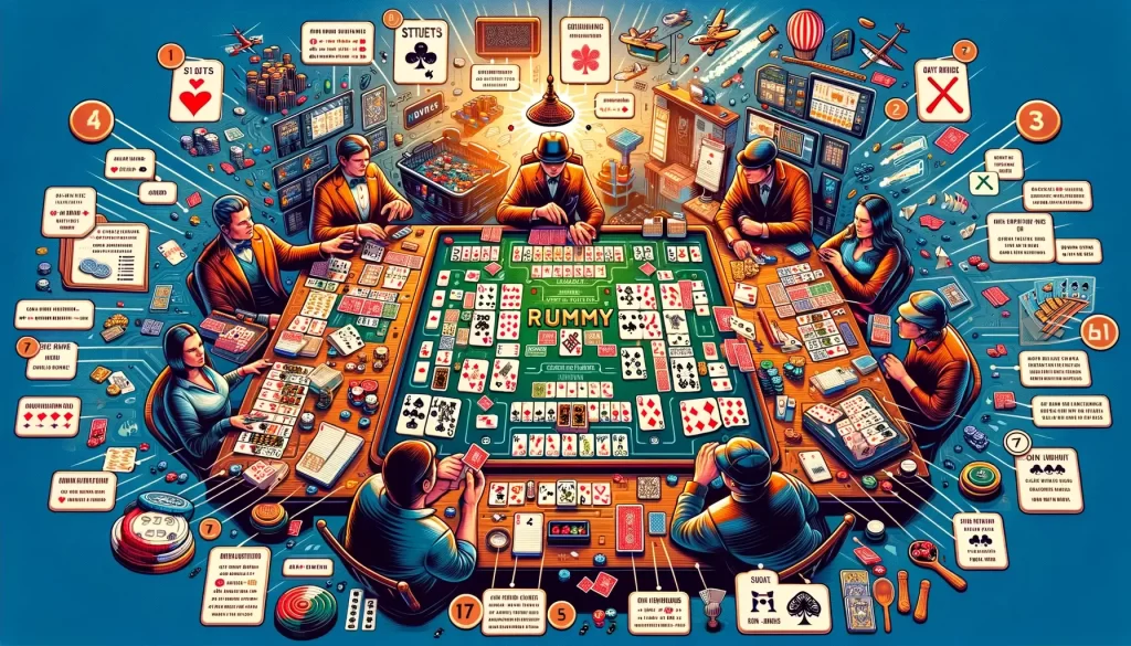 A group of people gathered around a table to learn how to play the rummy game