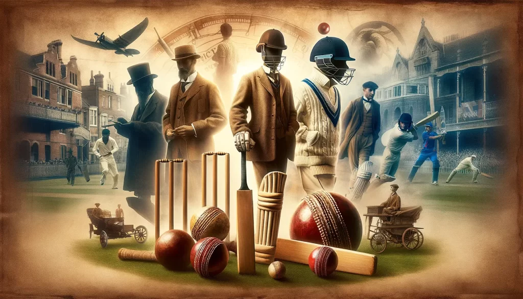 the evolution of cricket, showcasing elements from its early days to the modern era, capturing the game's transformation over centuries.