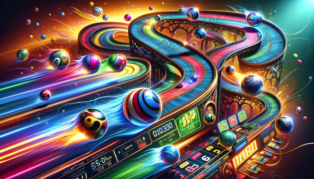 The image features a dynamic and colorful marble race, complete with elements of live betting to showcase the excitement of the game.