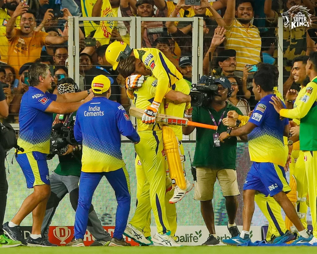 A snapshot of the passion, joy, and team spirit that CSK is known for, and it perfectly encapsulates the excitement of a cricket match where the stakes are high and the rewards, even sweeter.