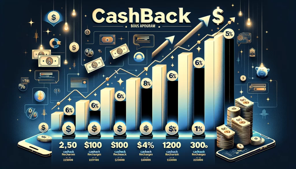 featuring the tiered cashback percentages for various recharge amounts in a sophisticated and clear manner.