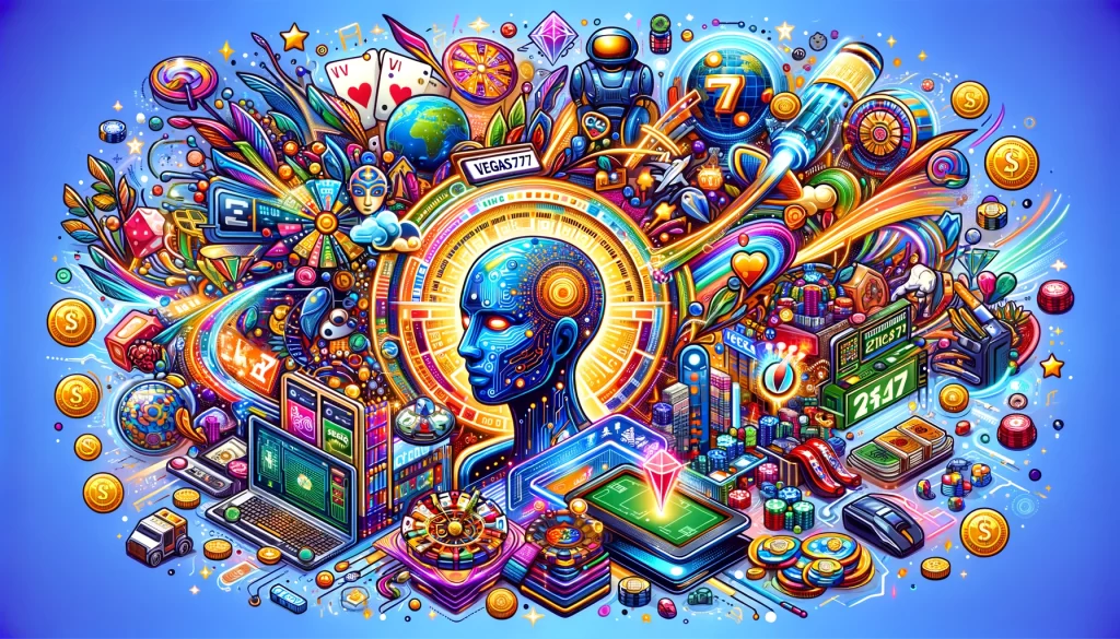 The design captures the global reach and technological innovation of the online casino, featuring elements of AI, blockchain, mobile gaming, and diverse cultural symbols to represent its worldwide player base.